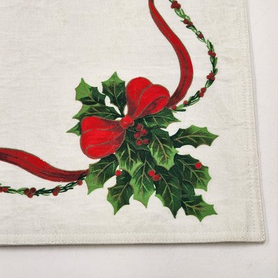Set of 11 White Damask Placemats 18"x13" Holly Poinsettia Christmas Design