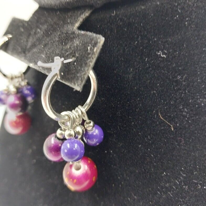 Catherines Silver Tone with Multicolor Bead Ball Dangle Earrings For Pierced Ear