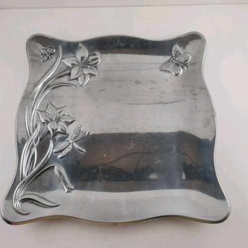 Lenox Butterfly Meadow Hollowware Metal Tray Heavy 13" x 13" Square Scalloped