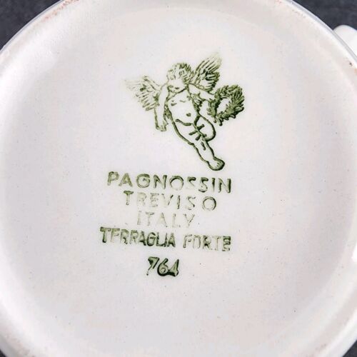 Pagnossin Treviso Italy Strong Earthenware Tea Cup & Saucer Floral Green Border