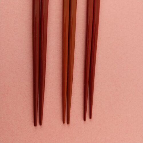 3 pr Chopsticks Square Japanese Lacquerware Brown Floral Geometric Pattern