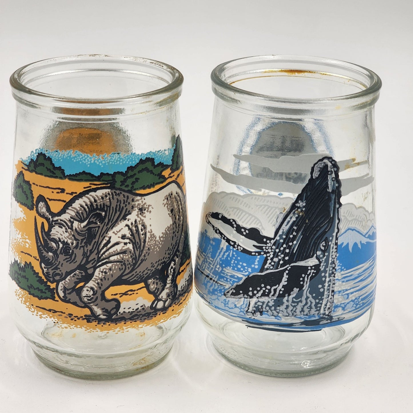 Endangered Species Collection #2 Rhino #6 Whale Welch's Jelly Jar Glass 4"x2.5"