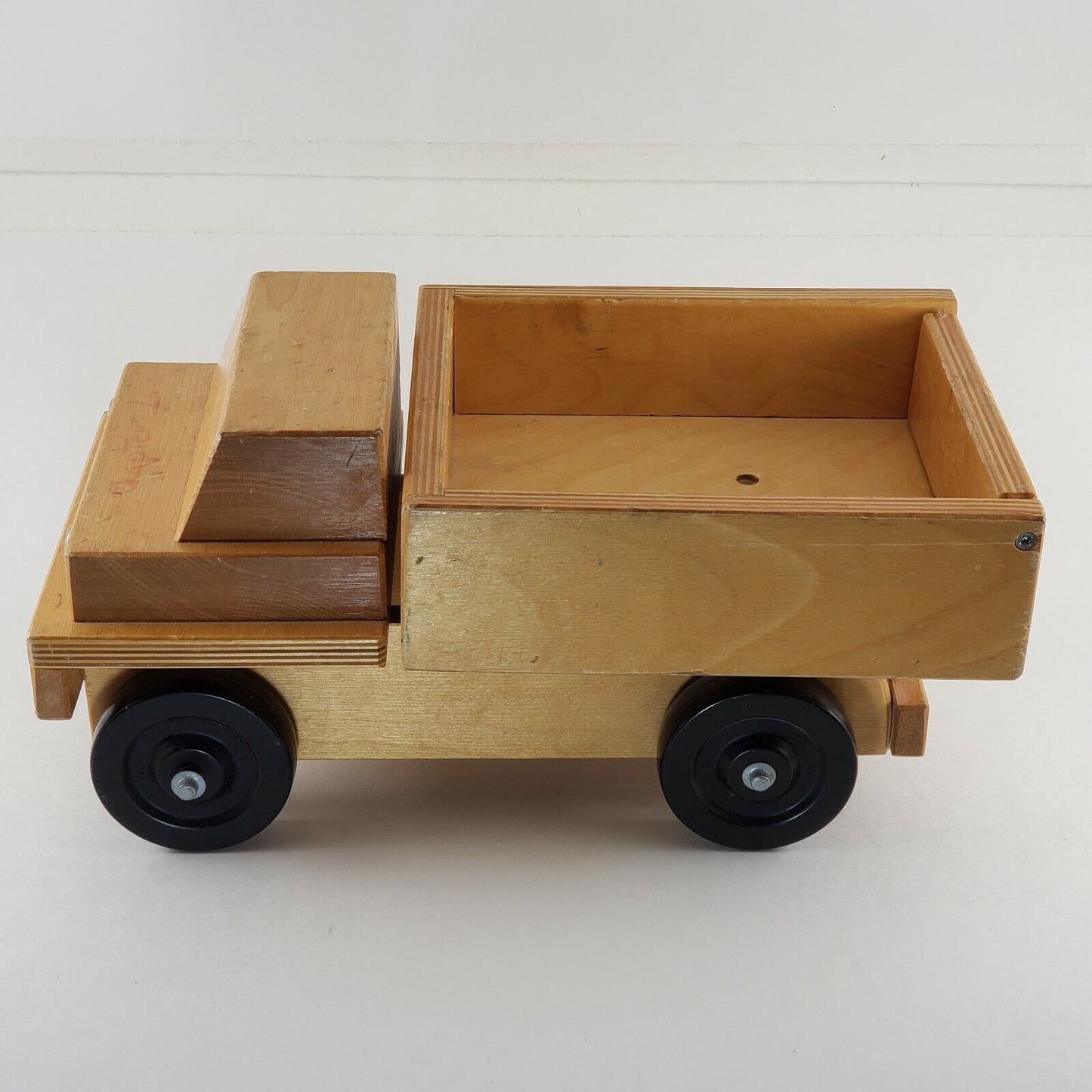 Handmade Toy Wooden Dump Truck 14" Long 3" Wheels Tailgate Swings Maple