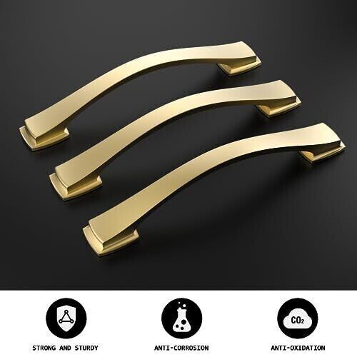 10 Pack Gold Cabinet Handles Brushed Brass Cabinet Pulls 5 inch Hole Center 7x1"