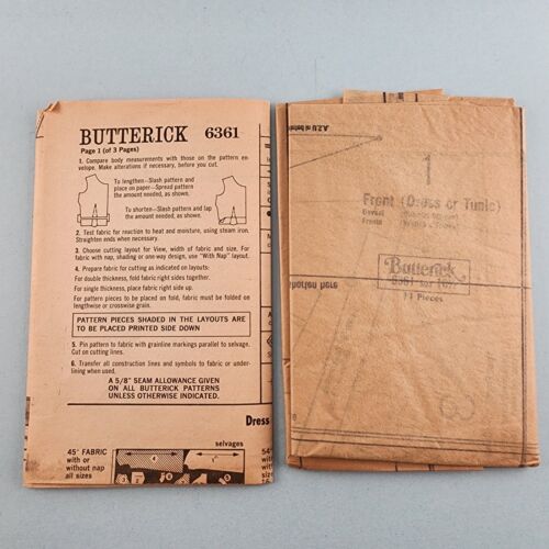 Butterick 6361 Vintage Sewing Pattern Women's ½Sz Dress Tunic Pants Size 18½