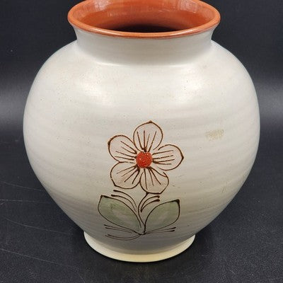 Hungarian Artmark Vase Hand Painted Floral Ceramic Brown Glaze Interior 10"x9"