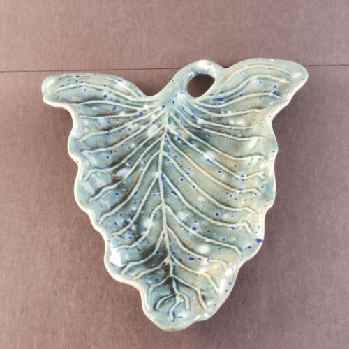 Ken Ocorr Pottery Aqua Blue Green Leaf Shell Trinket Dish Nut/Candy Bowl 10" L