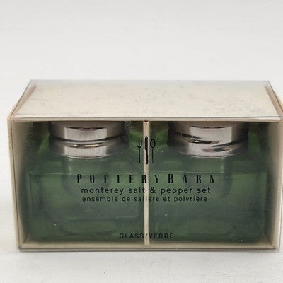 Pottery Barn Monterey Green Glass Salt & Pepper Shakers NIB Tabletop New