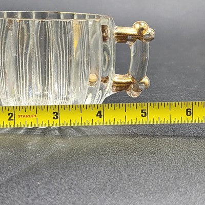 Jeannette Clear Glass Sugar Bowl & Creamer Set Gold Trim Hobnail Bottom