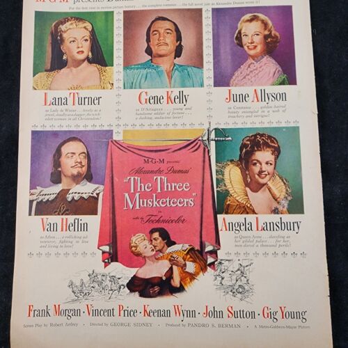 The Three Musketeers w Lana Turner Gene Kelly More 1948 Original Print Movie Ad