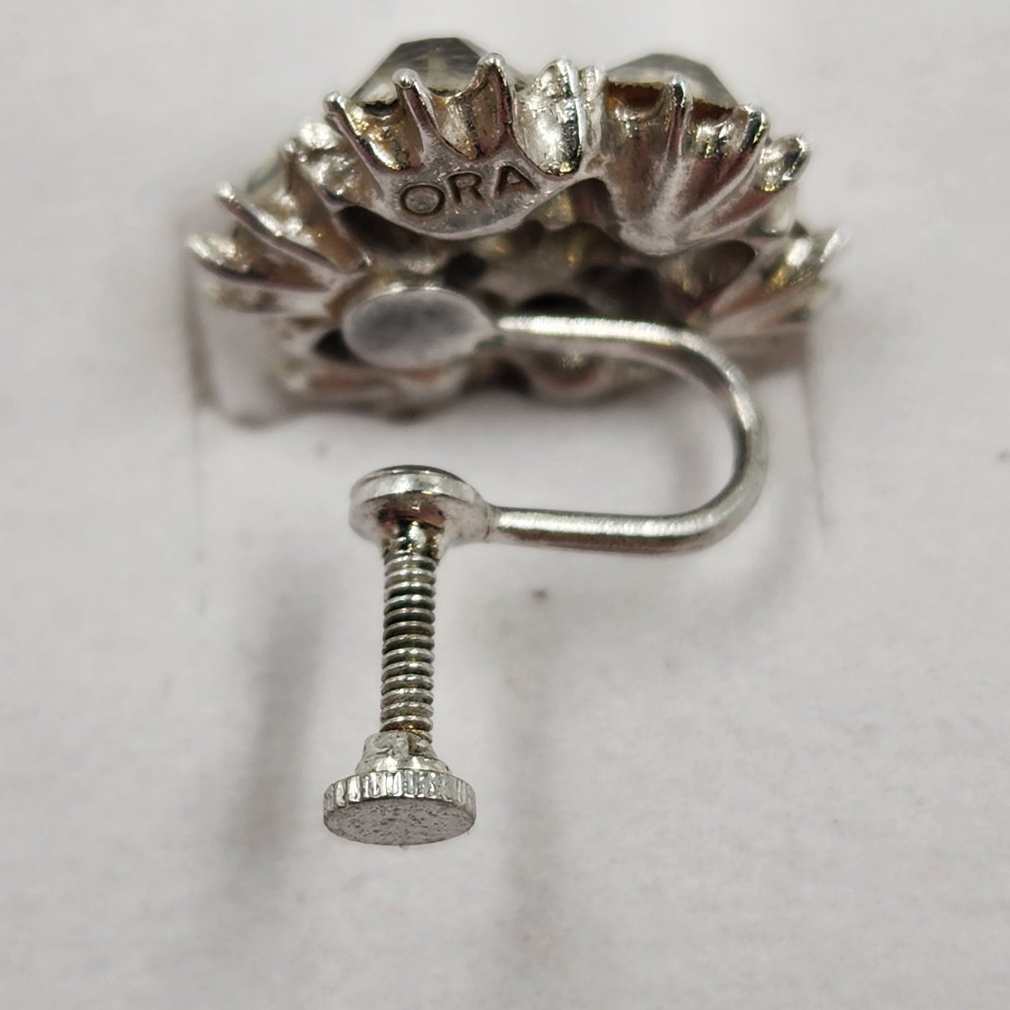 Elegant Silver Tone Clear Rhinestone Button Earrings Vintage Screw Back 0.75”
