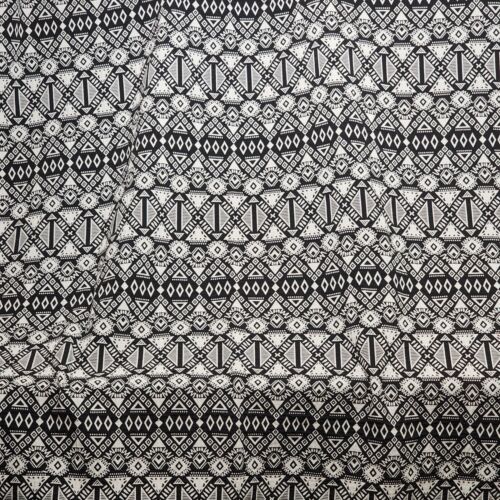 Aztec Curtains Black Abstract Geometric Blackout Print Fringe Rod Pocket 56x63"