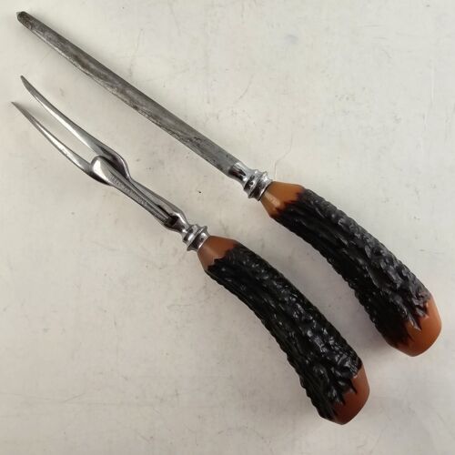 Stag Antler Handle Carving Fork and Steel Made In Sheffield England Stainless