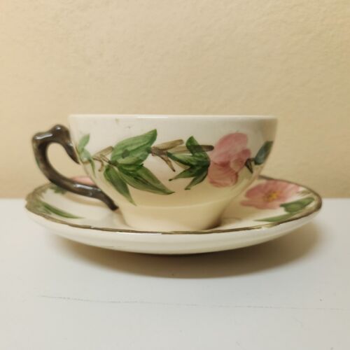 Flat Cup & Saucer Set Franciscan China Desert Rose Pattern USA Oven Safe Vintage