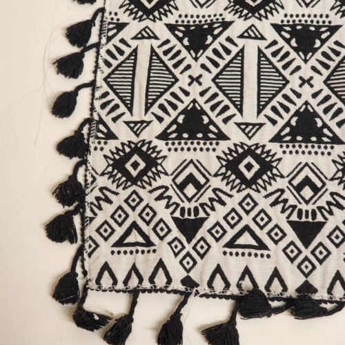 Aztec Curtains Black Abstract Geometric Blackout Print Fringe Rod Pocket 56x63"