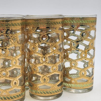 4 Culver Highball Glass Tumblers Entwined Rope 12oz 5.5" Plus One Chipped Glass