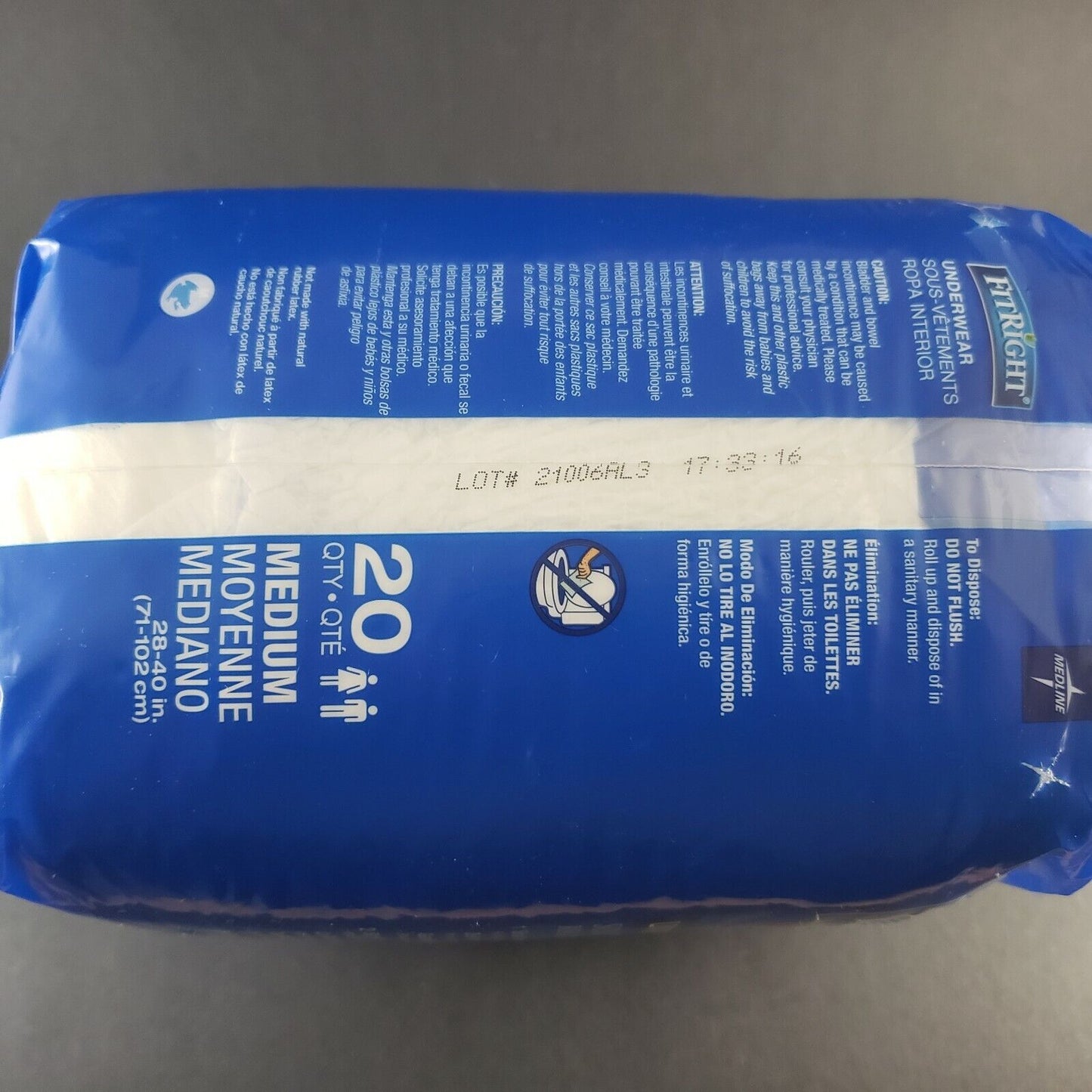 Medline FitRight Ultra Protective Underwear Medium 28-40" Waist 20 Pack #2847