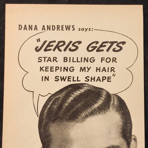 Jeris Antiseptic Hair Tonic Double Action w Dana Andrews 1948 Vintage Print Ad