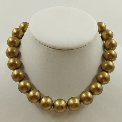 Gold Tone Chain with Gold Chunky Faux Pearl Beaded Statement Necklace Jewelry