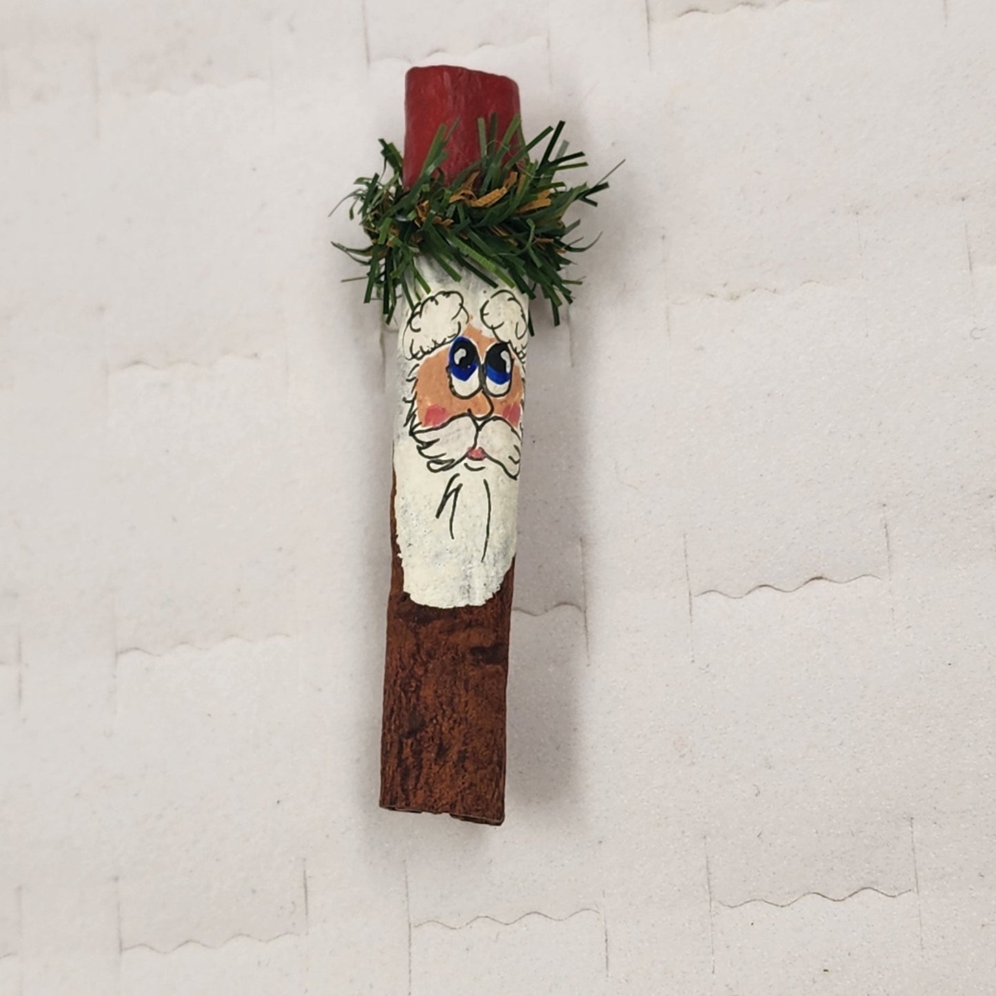 Santa Claus Cinnamon Stick Brooch Lapel Pin Hand Painted 2.75" Christmas Jewelry