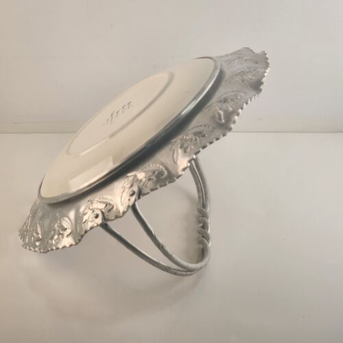 Blue Ridge Pottery Plate in Hammered Aluminum Basket Handle Vintage