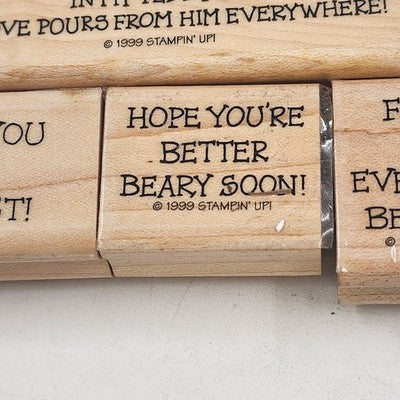 4 Wood Rubber Stamps Moral Support & Bear Theme by Stampin' Up! 1999
