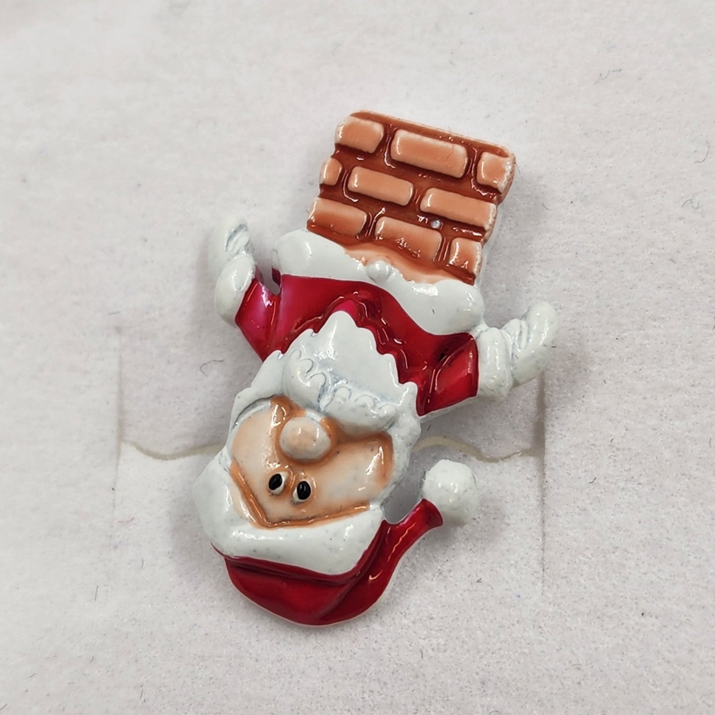 Jonette Jewelry Santa in Chimney Hand Painted Brooch Lapel Pin Metal Enamel .75"