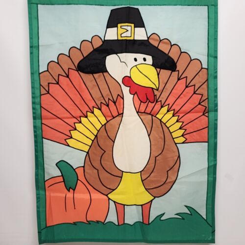 Thanksgiving Turkey Decorative Heavy Nylon Yard Flag 39" x 27" Colorful Sewn