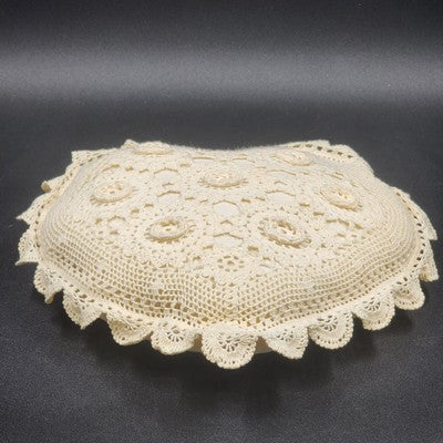 Pillow Heart Shaped Crocheted Cream Ivory Rustic Cushion Removable 12” X 14” 70s
