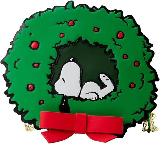 Loungefly Peanuts Snoopy Crossbody Bag Purse Woodstock Light Up Wreath Christmas