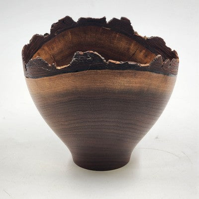 Hand Turned Walnut Wood Live Edge Bowl 5.75"x5" Signed 1990s Accent Decor