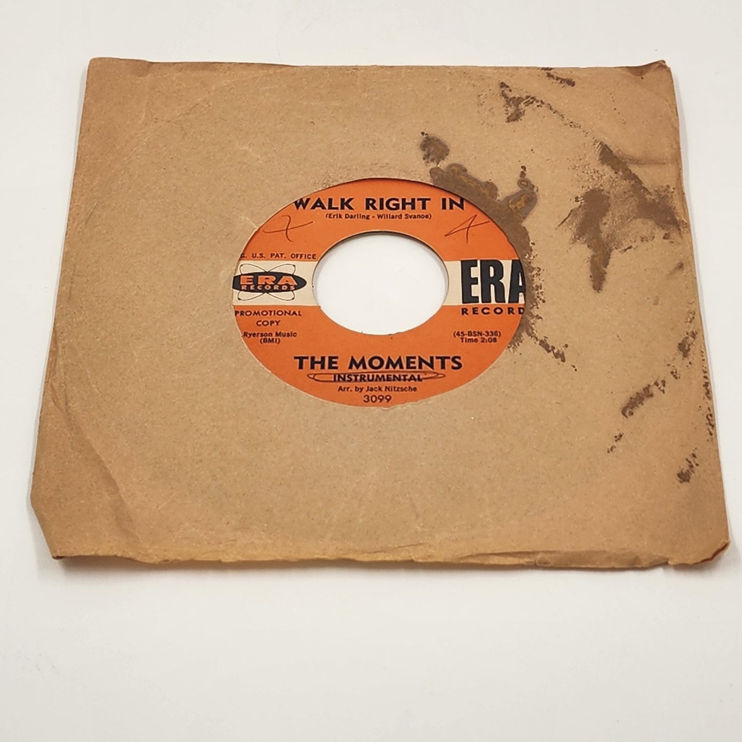The Moments ERA Records Walk Right In w Vocal & Instrument 7" Promo Copy 45 RPM