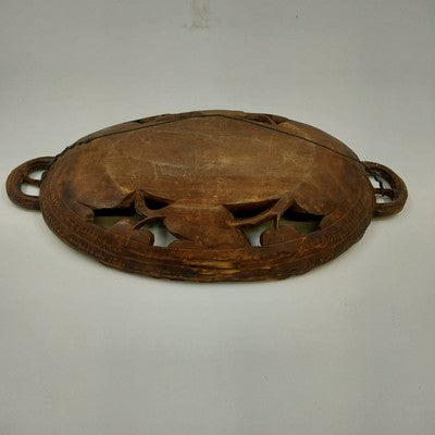 Wooden Hand-Carved Black Forest Serving Tray w Grape & Foliate Wall Decor 11x7"