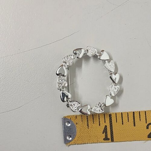 Signed GERRY'S Heart Circle Brooch Silver Tone 1.25" Diameter Vintage