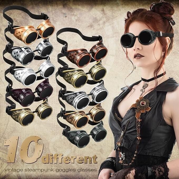 10 Pc Retro Victorian Steampunk Goggles Glasses Sunglasses Punk Cosplay Costumes