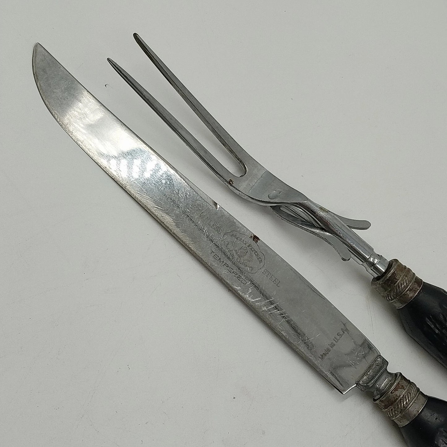 Molly Pitcher Cutlery 2 Pc Carving Set Knife & Fork Bakelite Handles 13"