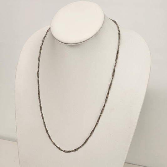 Plain Twisted Rope Chain Necklace Spring Ring Clasp in Silver Tone Metal 12.5"