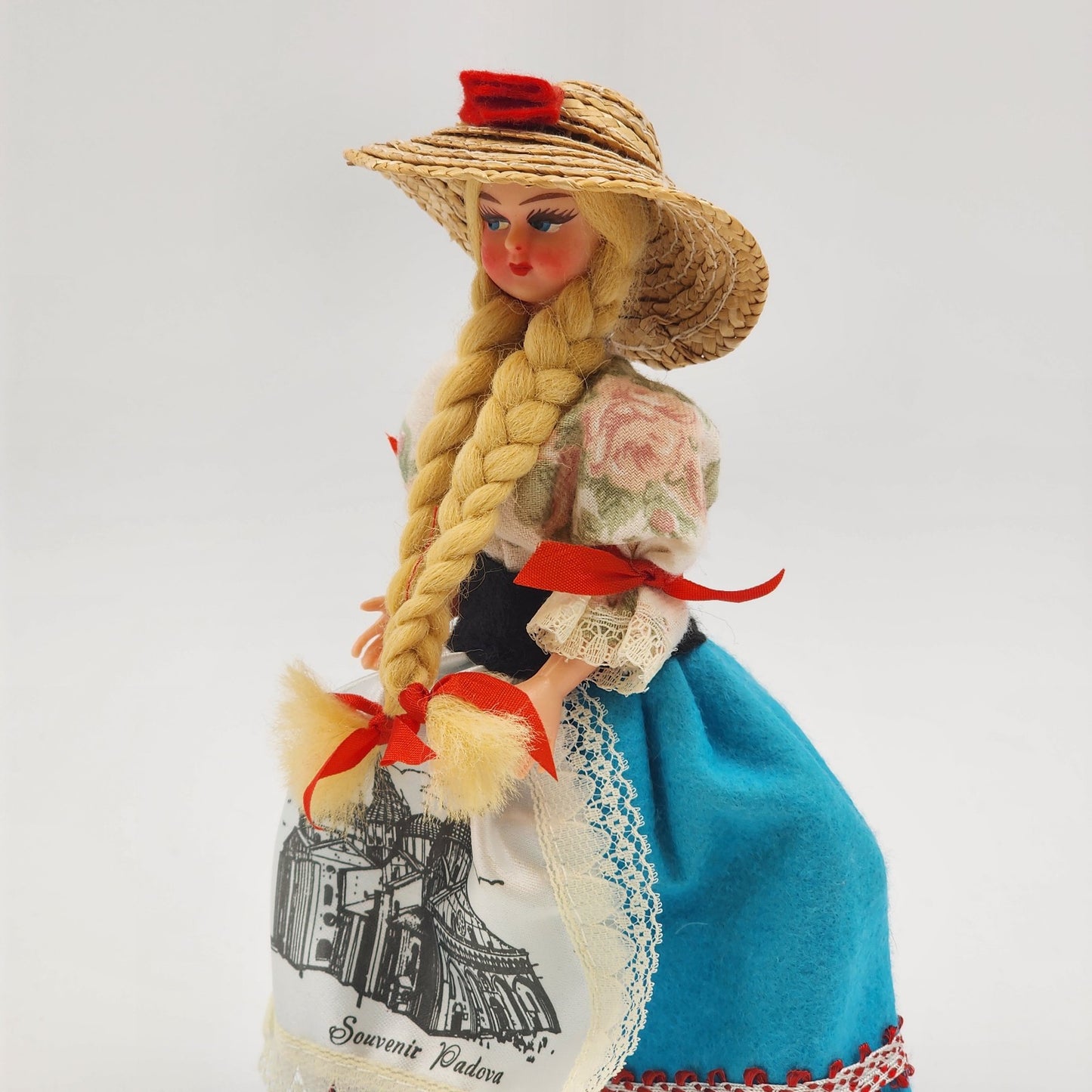 Souvenir Doll Padova Italy Blonde Blue Eyes Full Dress Apron Plastic 7.5"