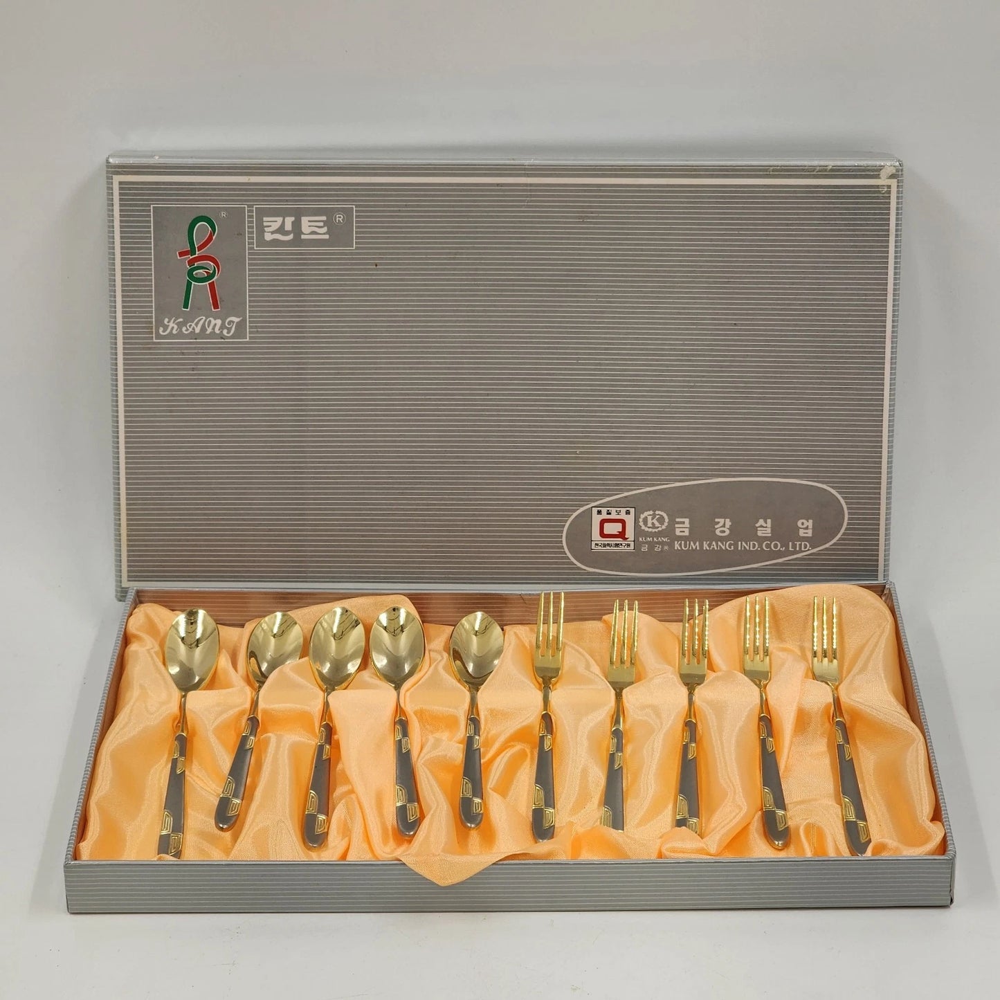 Kum Kang Demitasse Spoon & Fork Set 10 Pcs Gold Tone 18/10 Stainless Steel Boxed