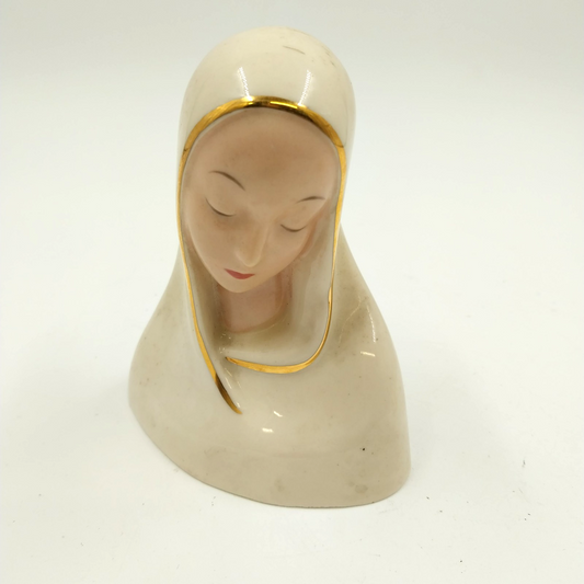 Virgin Mary Iridescent Ceramic Bust Statue 4.5" Religious Decor Vintage