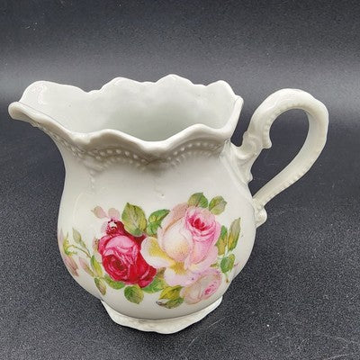 Leuchtenburg Creamer Pitcher with Pink Roses White Porcelain 3.75" Germany VTG