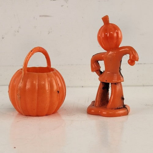 4 Pc Halloween Scarecrow Pumpkin Hard Plastic Honeycomb Paper Decoration 1970's