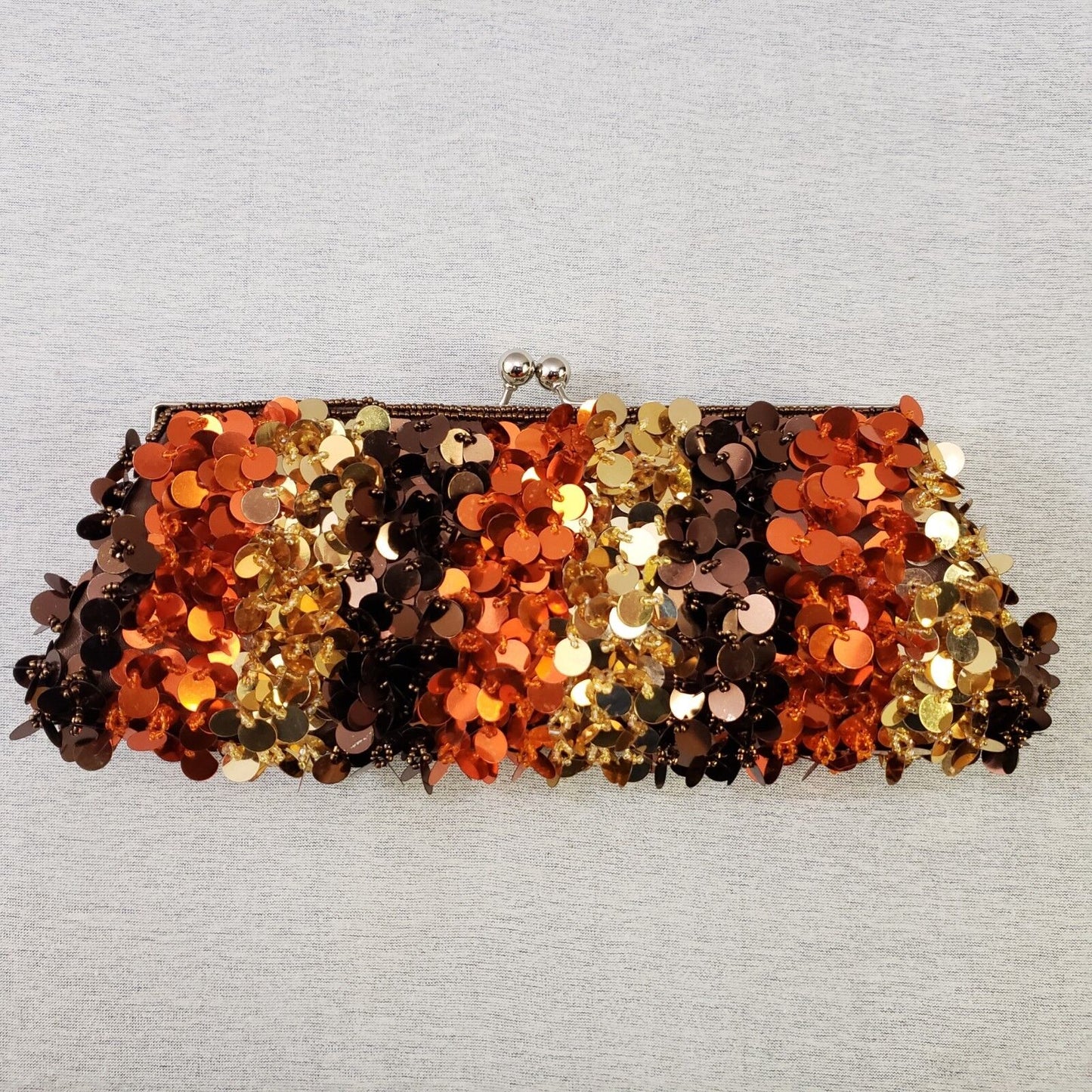 Cocos Intl Beaded Sequin Evening Clutch Purse Bronze Brown Gold Orange NWT