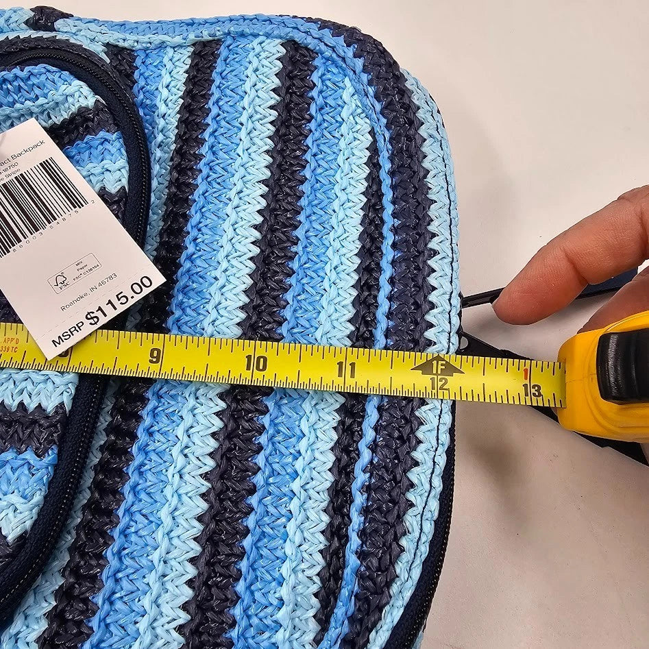 Vera Bradley Crochet Backpack Woven NWT Light Blue Navy Straps 12.75” x 10.5