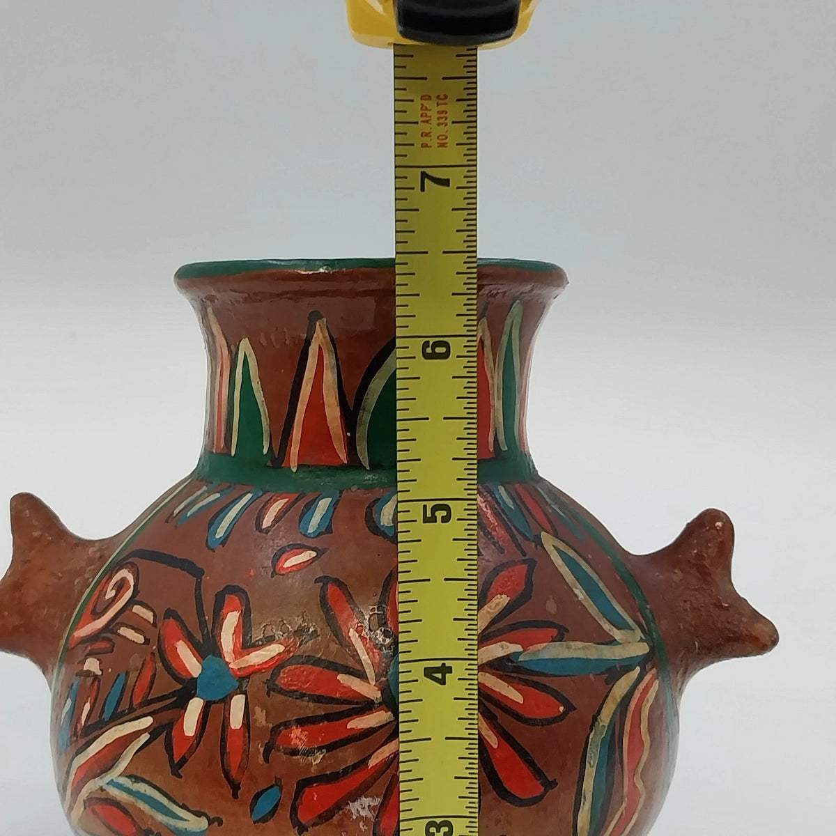 Hand Painted Floral Terracotta Tripod Vase Mexican Pottery Brown Multicolor 6.3"
