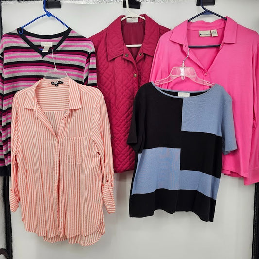 5 Ladies Sweaters & Tops Size XL Blue Pink Red Long Sleeve Button Up Casual Lot