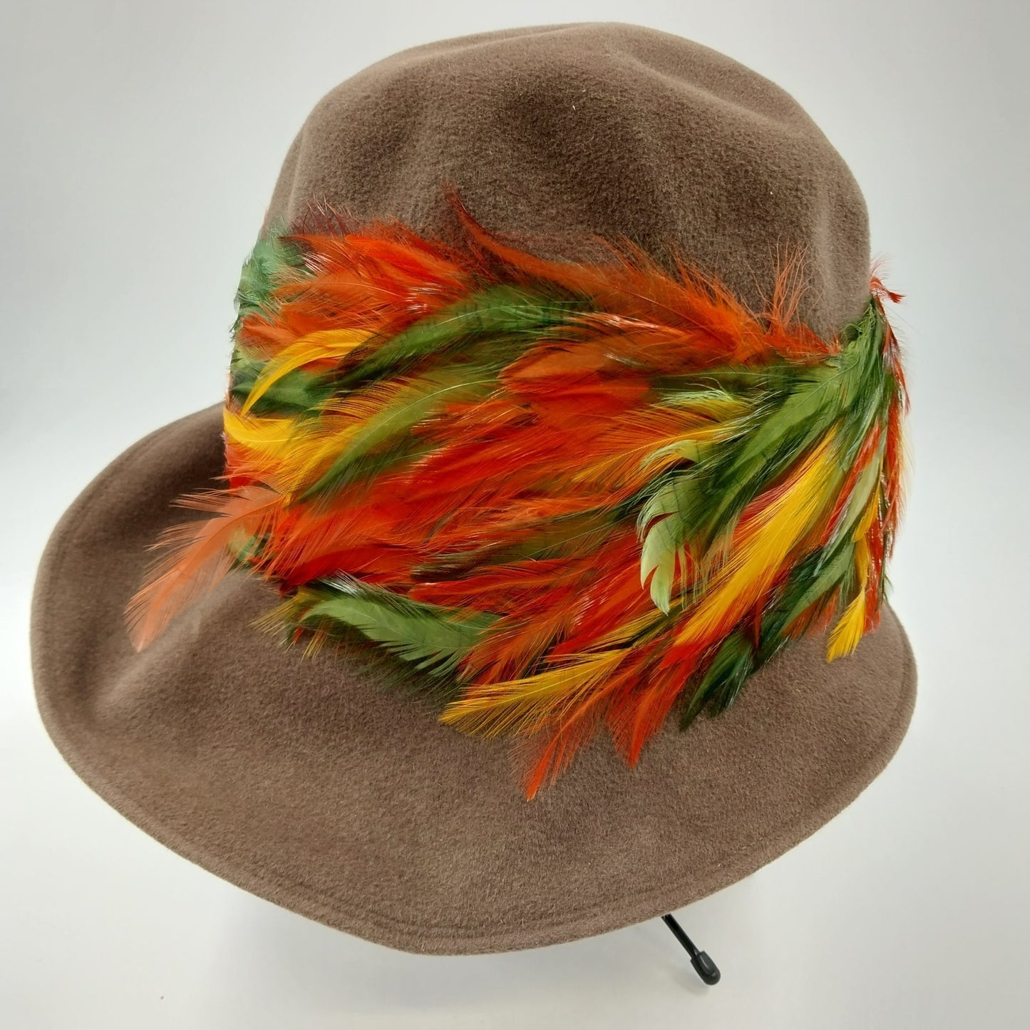 Mr Josephs Original Brown Fedora Felt Coche Hat w Multicolor Feathers New York
