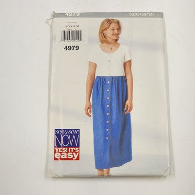 Butterick 4979 Vintage Sewing Pattern 1997 Uncut Misses Petite Dress Sz A-B