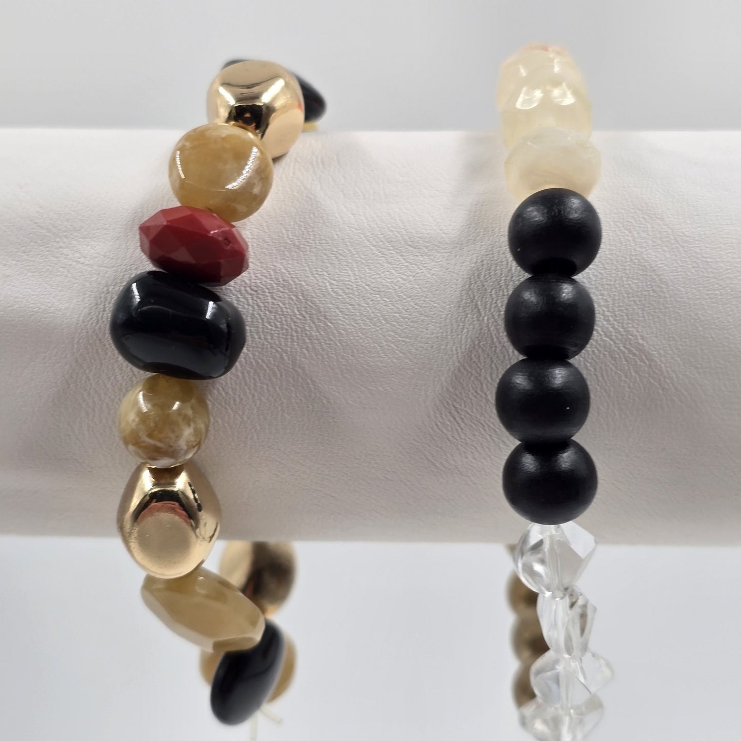 Set of 2 Gold Tone Enamel Multicolor Faux Pearl Elegant Beads Stretch Bracelet