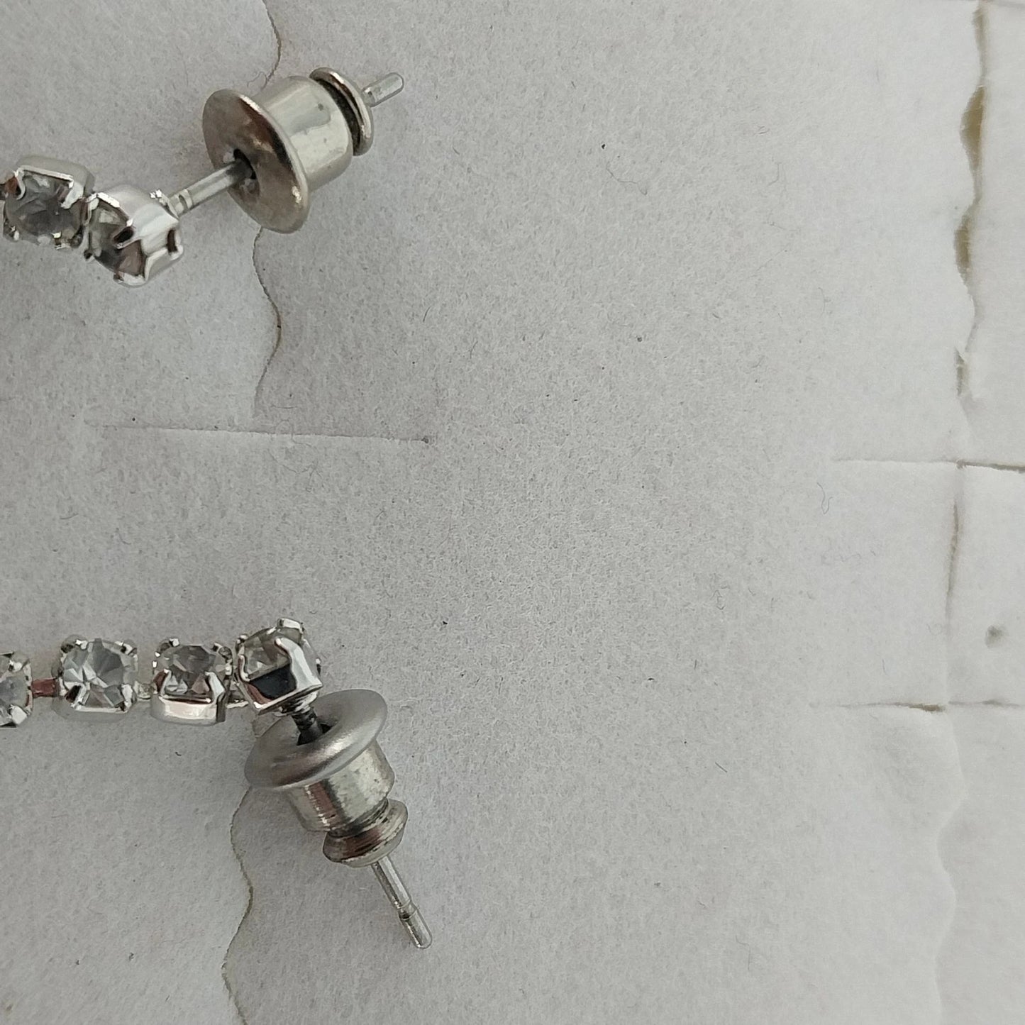 Clear Crystal Princess Cut Square Dangle Earrings Silver Tone Linear Drop